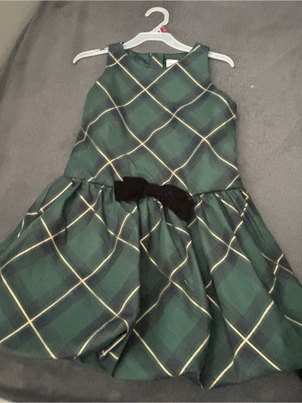 Gymboree Green Plaid Taffeta Holiday Dress with Black Bow